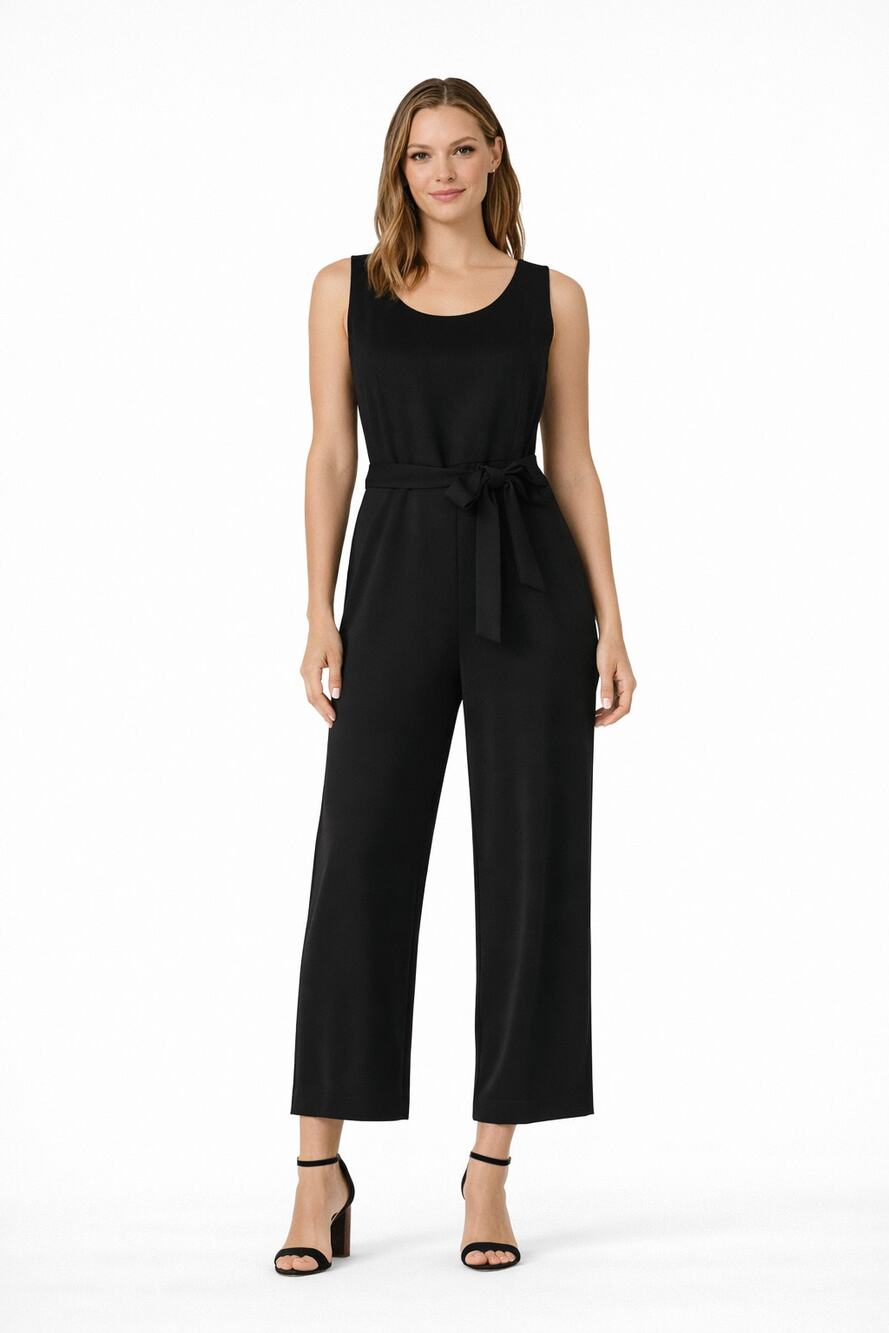 Tahari ASL Womens Black Wide Leg Jumpsuit Sleeveless Tie Waist Size 8 NWT